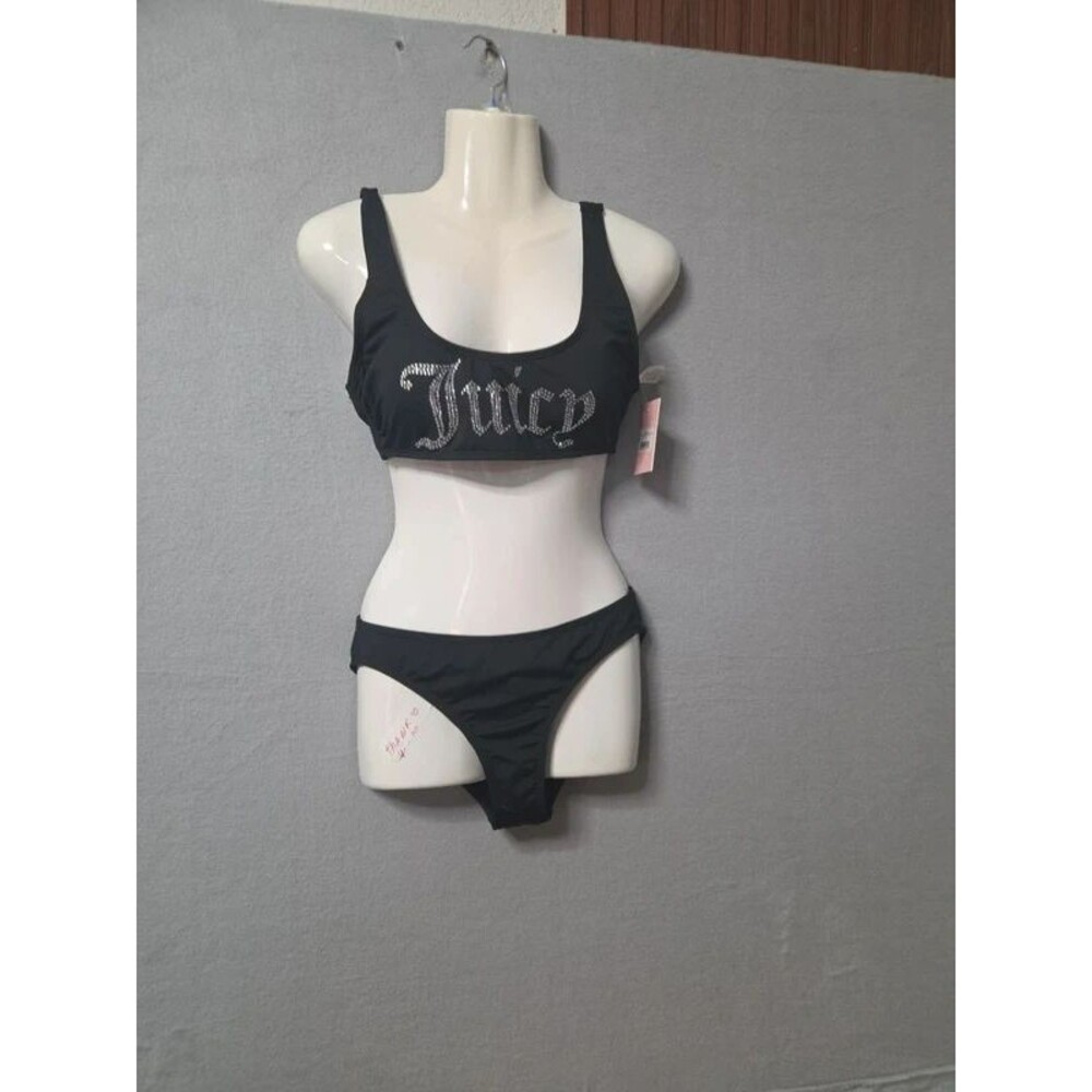 Juicy Couture Black Rhinestone Logo 2 Piece Bikini Set